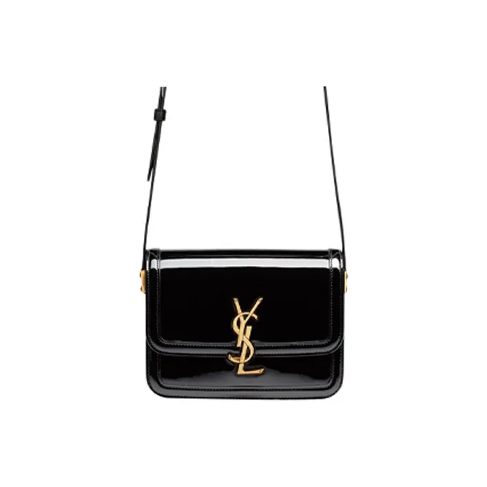 SAINT LAURENT SOLFERINO Patent Leather Tofu Bag Shoulder Bag Crossbody Bag Small Size Women's Black-0