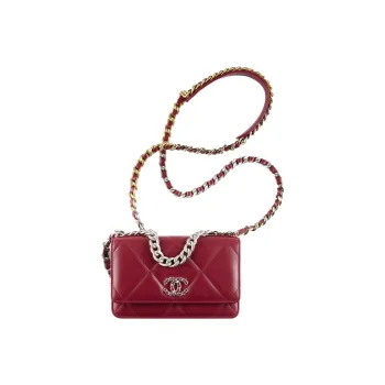 CHANEL 19Bag Lambskin Gold Silver And Ruthenium Colored Metal Shoulder Bag, Crossbody Bag Women's Burgundy