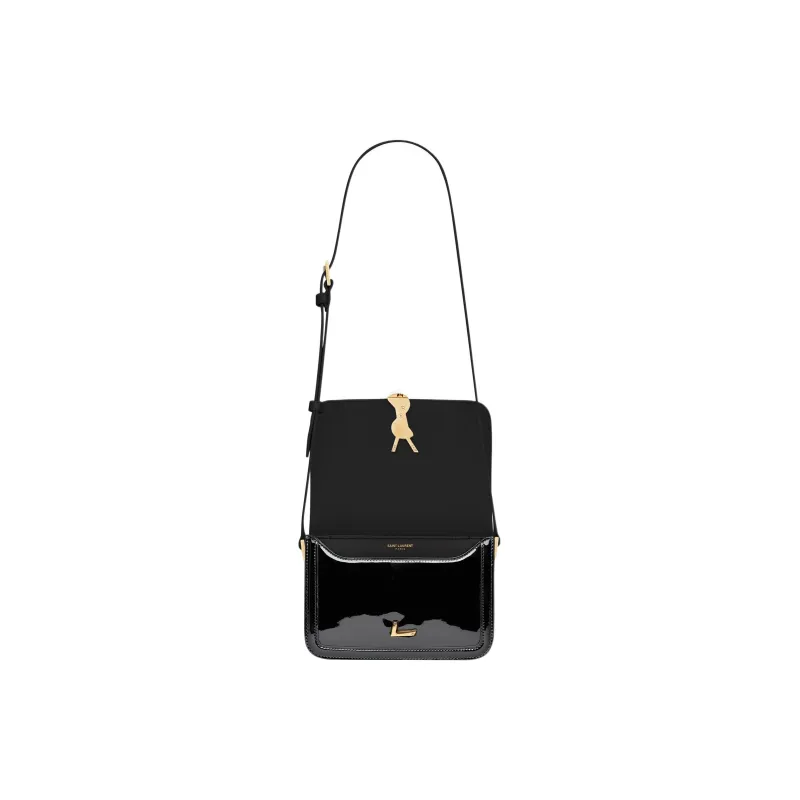 SAINT LAURENT SOLFERINO Patent Leather Tofu Bag Shoulder Bag Crossbody Bag Small Size Women's Black-6