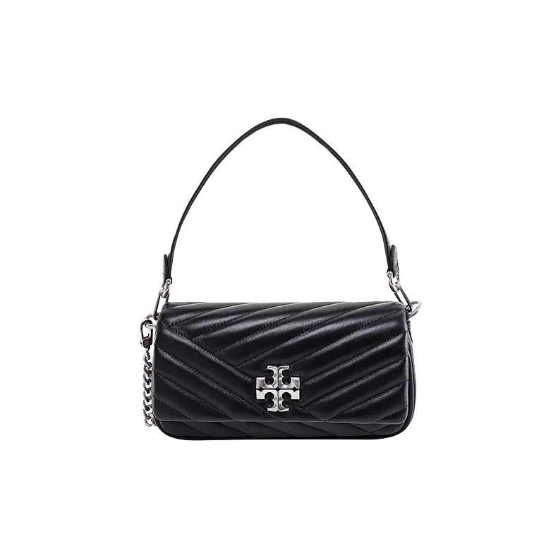 TORY BURCH Kira Leather Shoulder Bag, Baguette Bag, Handbag, Shoulder Bag Women's Black-0