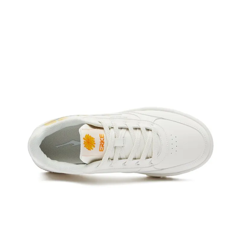 Erke Meilanzhuju Abrasion Resistant Slip Resistant Low Top Skateboard Shoes Women's White Yellow-3