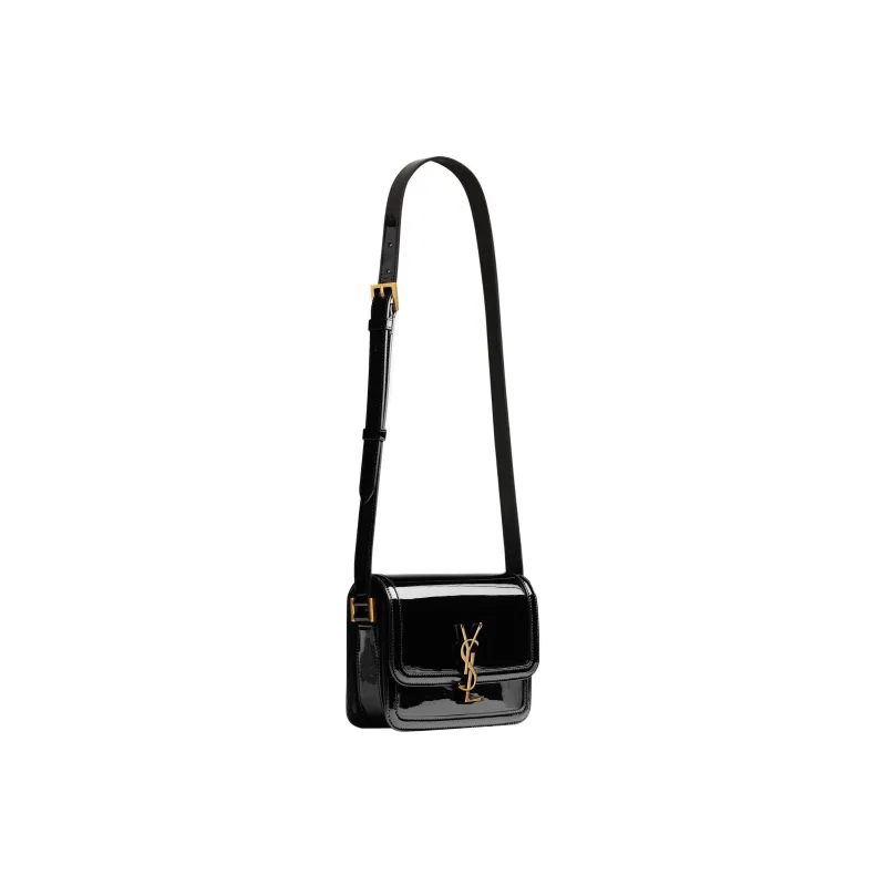 SAINT LAURENT SOLFERINO Patent Leather Tofu Bag Shoulder Bag Crossbody Bag Small Size Women's Black-2