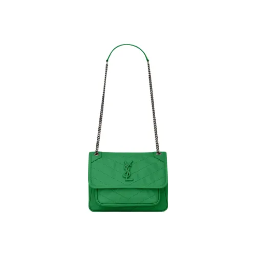 SAINT LAURENT Niki Vintage Pleated Leather Hobo Bag Crossbody Bag Shoulder Bag Women's Emerald Green