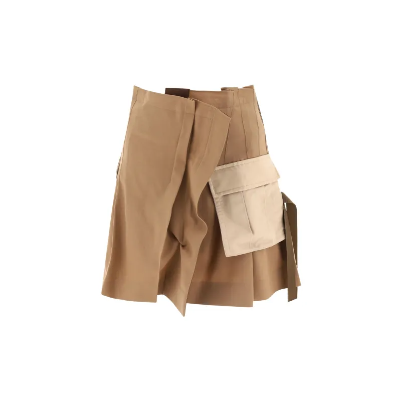 Sacai Twill Assymetric Pleated Mini Skirt 'Beige'-1