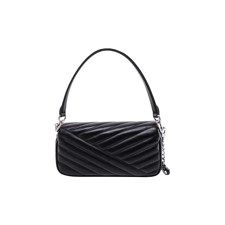 TORY BURCH Kira Leather Shoulder Bag, Baguette Bag, Handbag, Shoulder Bag Women's Black-1