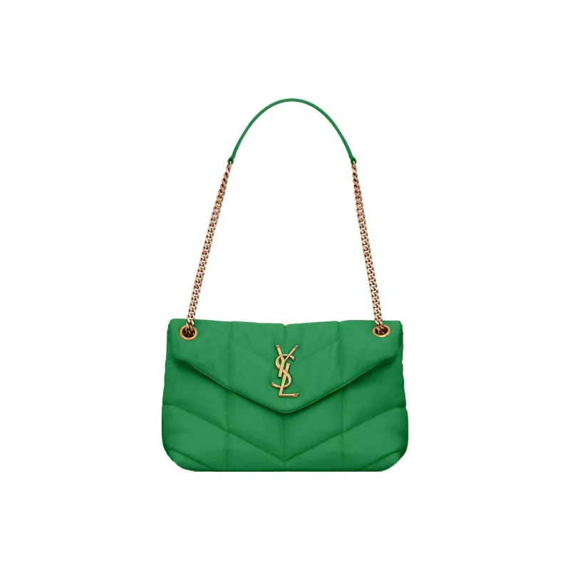 SAINT LAURENT LOULOUPUFFER Lambskin Cloud Bag Pillow Bag Shoulder Bag Crossbody Bag Women's Emerald Green-0
