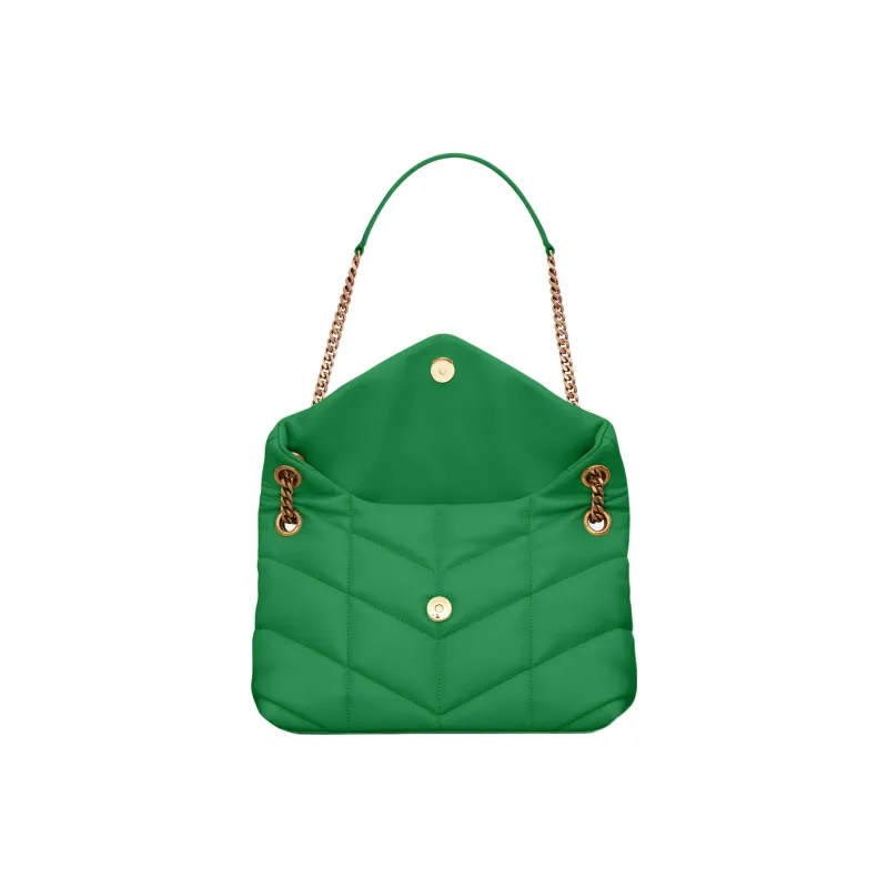 SAINT LAURENT LOULOUPUFFER Lambskin Cloud Bag Pillow Bag Shoulder Bag Crossbody Bag Women's Emerald Green-3