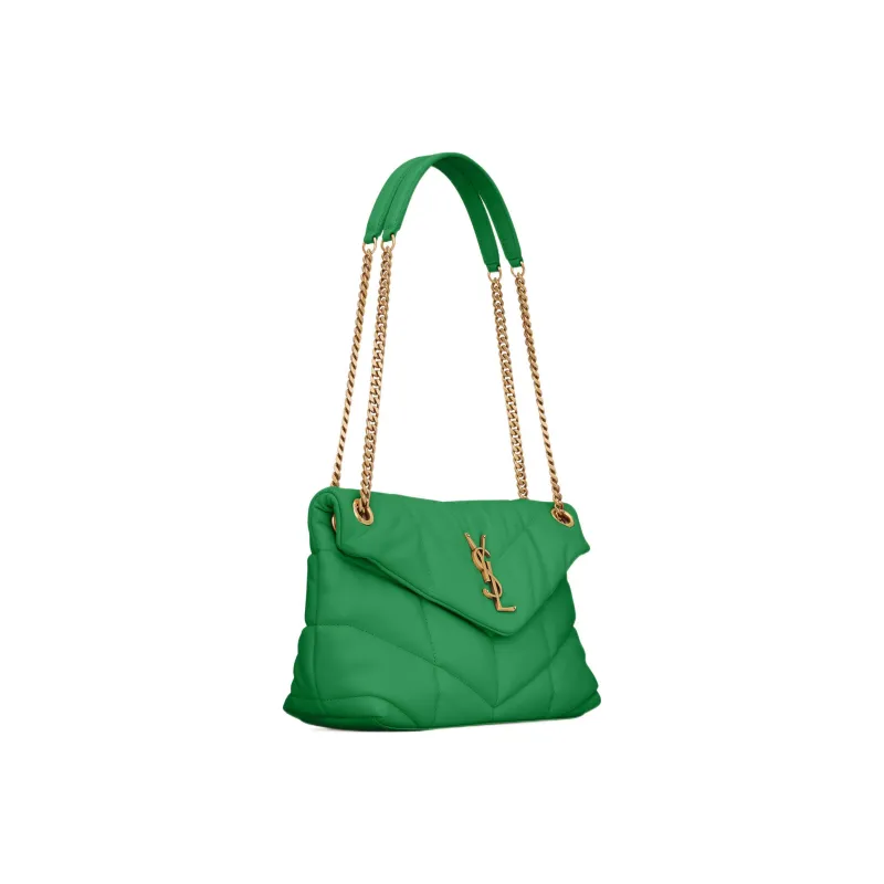 SAINT LAURENT LOULOUPUFFER Lambskin Cloud Bag Pillow Bag Shoulder Bag Crossbody Bag Women's Emerald Green-4