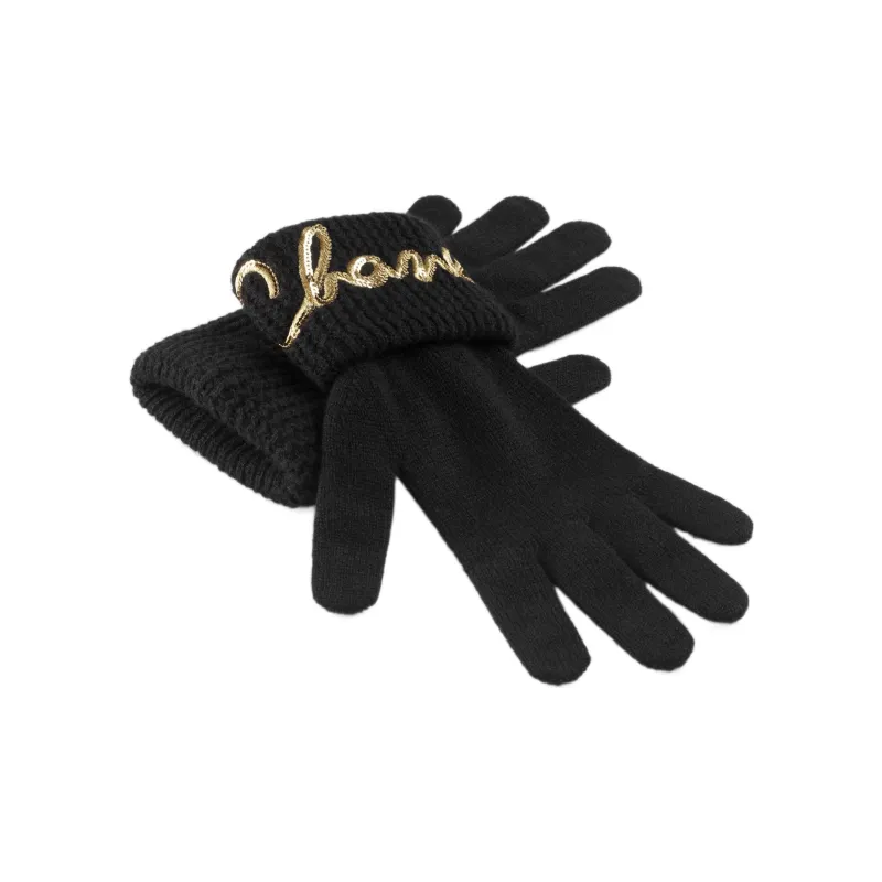 CHANEL Knit Gloves Women's Black-1