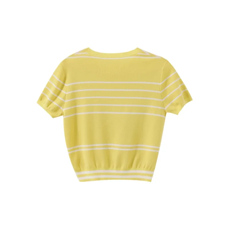 YUMOMO STAR T Shirts Women's Yellow With White Stripes-1