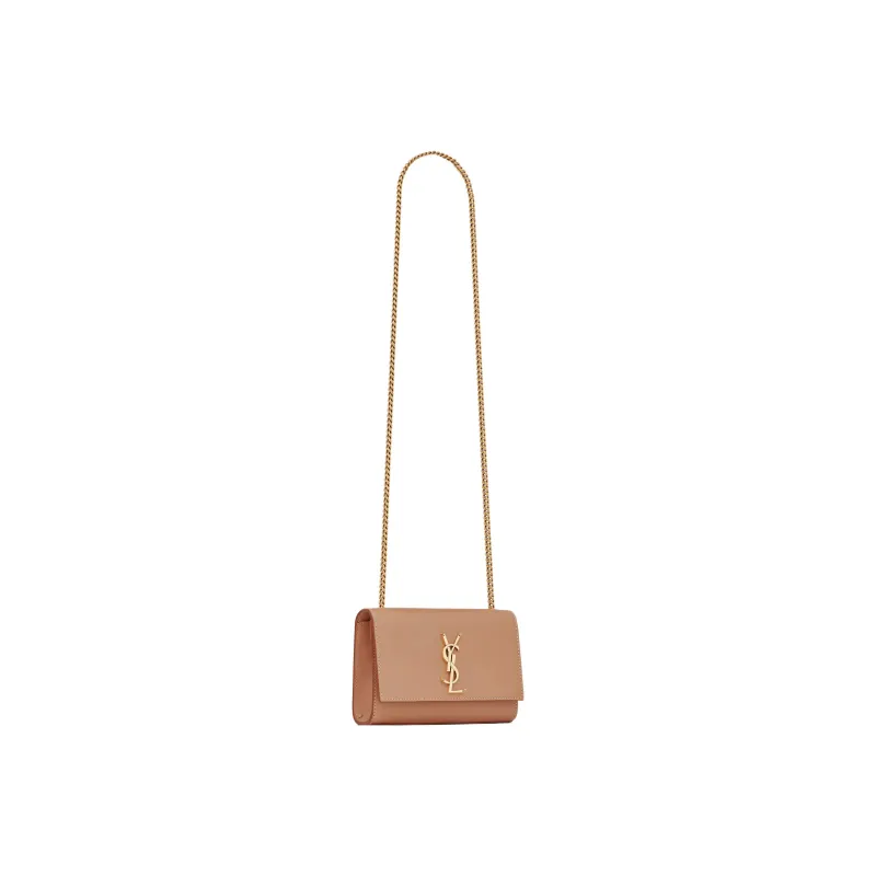 SAINT LAURENT KATE Leather Shoulder Bag Crossbody Bag Small Size Women's Brown Gold/Brown Yellow-2