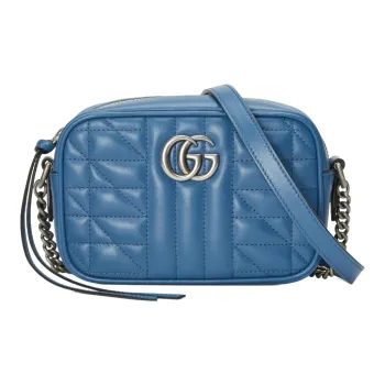 GUCCI GG Marmont Leather Camera Bag, Shoulder Bag, Crossbody Bag Mini Women's Blue