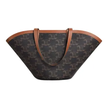 CELINE Couffin Canvas With Leather Binding Tote Bag Shopping Bag Handbag Large Size Women's Tan