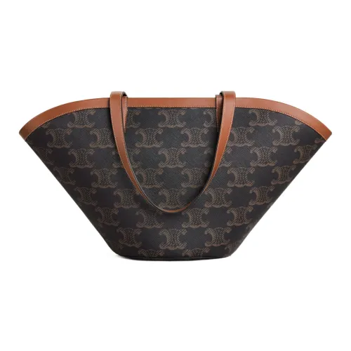 CELINE Couffin Canvas With Leather Binding Tote Bag Shopping Bag Handbag Large Size Women's Tan