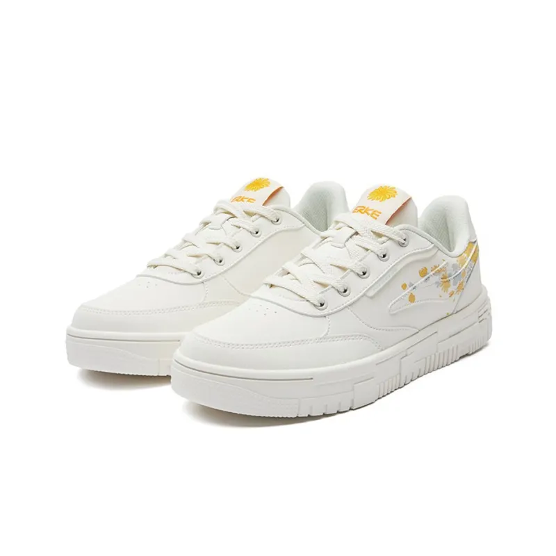 Erke Meilanzhuju Abrasion Resistant Slip Resistant Low Top Skateboard Shoes Women's White Yellow-2