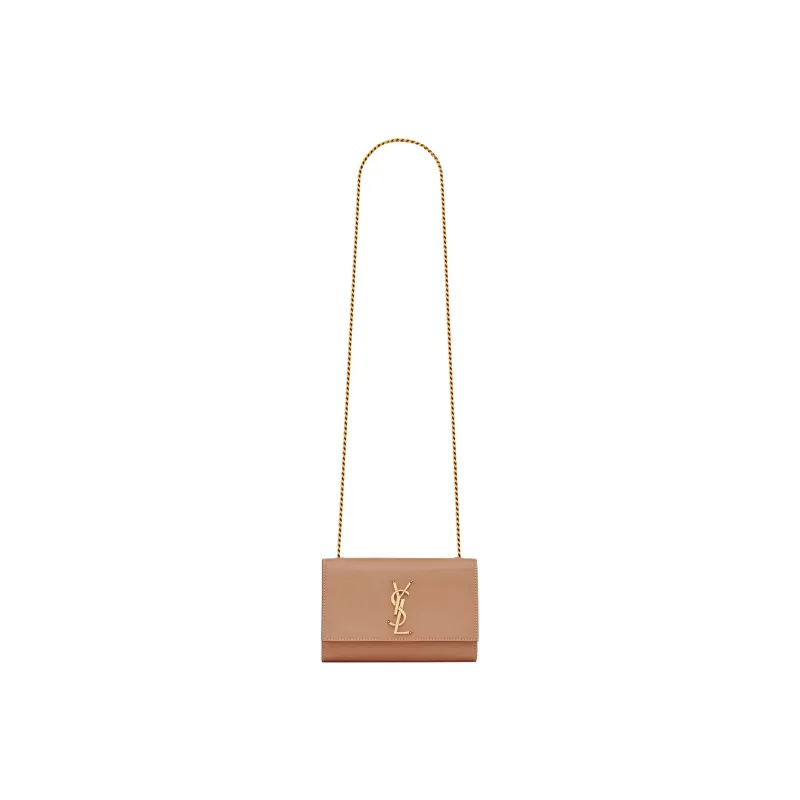 SAINT LAURENT KATE Leather Shoulder Bag Crossbody Bag Small Size Women's Brown Gold/Brown Yellow-1