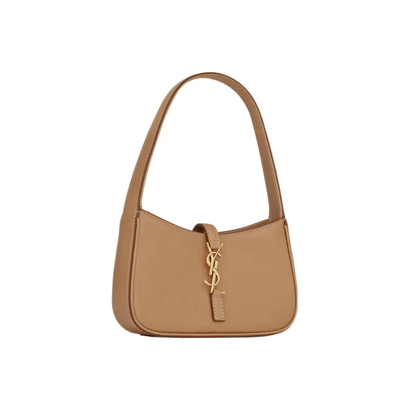 SAINT LAURENT Le 5 A 7 Mini Hobo Bag In Vegetable-Tanned Leather Brown Gold-3