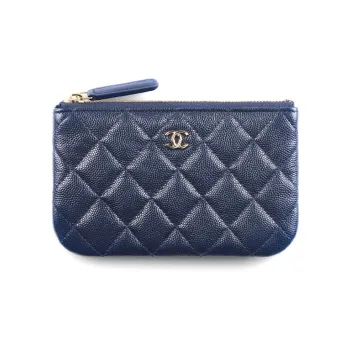 CHANEL Grain Embossed Shiny Calfskin With Gold Metal Pouch Clutch Mini Women's Marine Blue