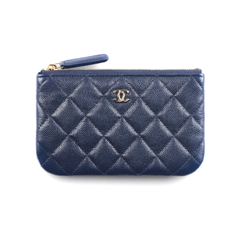 CHANEL Grain Embossed Shiny Calfskin With Gold Metal Pouch Clutch Mini Women's Marine Blue-0