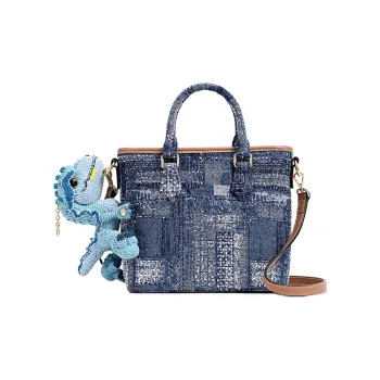 FION Fabric Tote Bag Shopping Bag Handbag Women's Dark Blue
