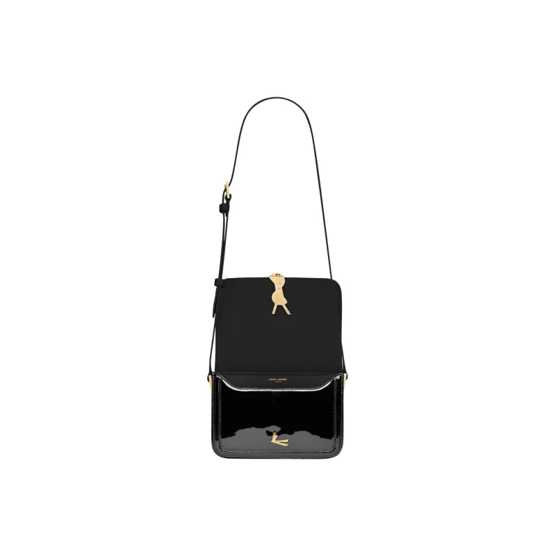 SAINT LAURENT SOLFERINO Patent Leather Tofu Bag Shoulder Bag Crossbody Bag Small Size Women's Black-5