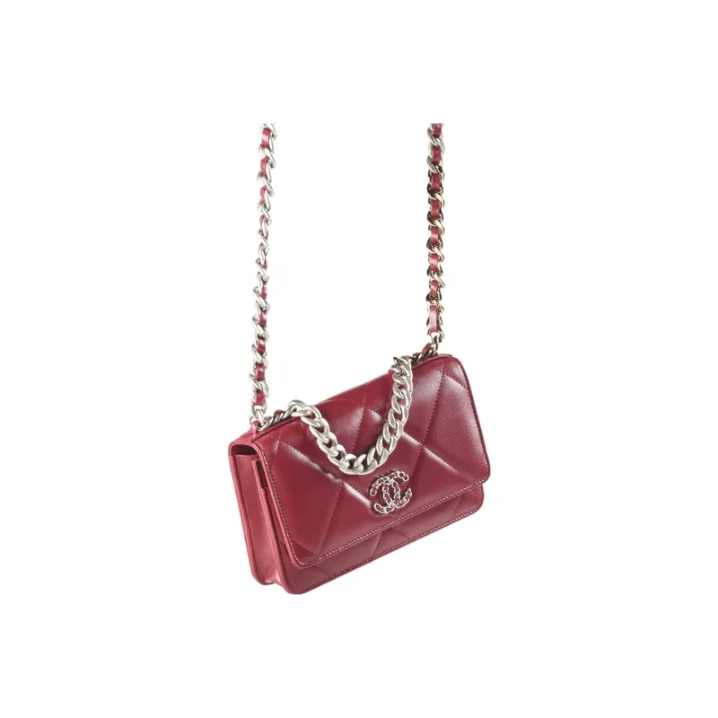 CHANEL 19Bag Lambskin Gold Silver And Ruthenium Colored Metal Shoulder Bag, Crossbody Bag Women's Burgundy-3