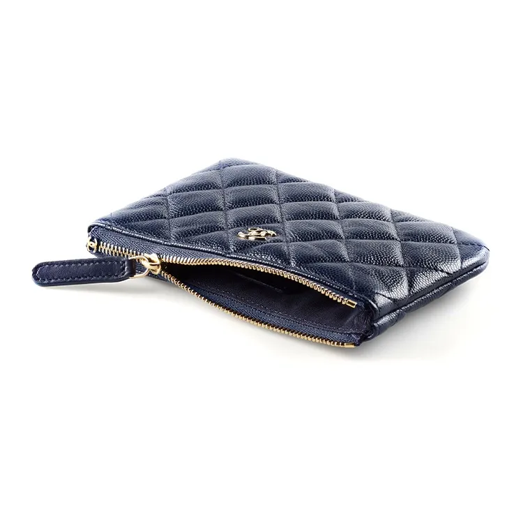 CHANEL Grain Embossed Shiny Calfskin With Gold Metal Pouch Clutch Mini Women's Marine Blue-2