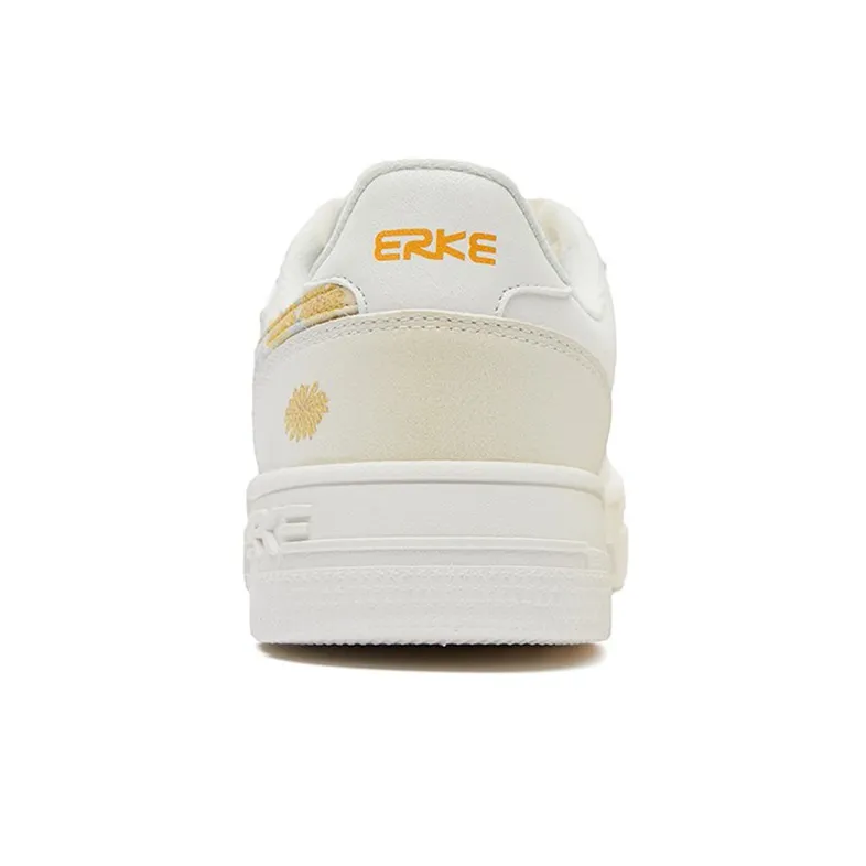 Erke Meilanzhuju Abrasion Resistant Slip Resistant Low Top Skateboard Shoes Women's White Yellow-4