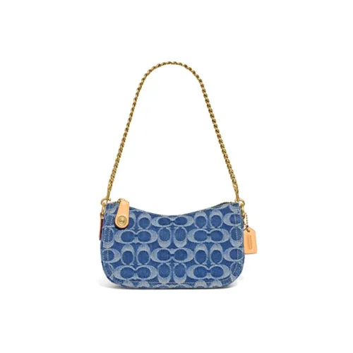 COACH Swinger Fabric Pochette Shoulder Bag Women's Denim Maroon