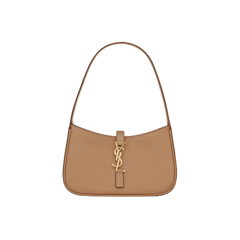SAINT LAURENT Le 5 A 7 Mini Hobo Bag In Vegetable-Tanned Leather Brown Gold-0
