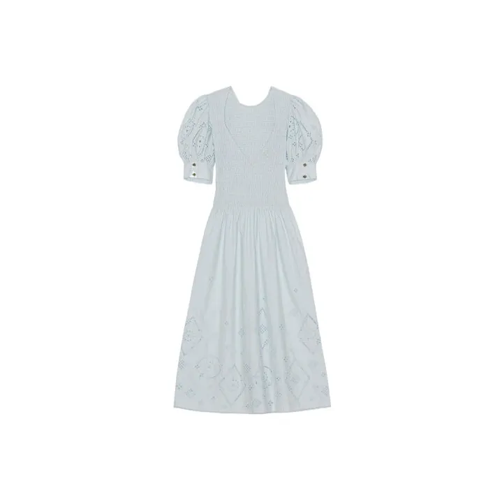 GANNI Short Sleeved Dresses Women's Blue-1