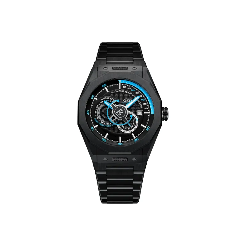BONEST GATTI King Speed Automatic Mechanical Movement Rubber Strap Watch Men's Watches Black Dial-0