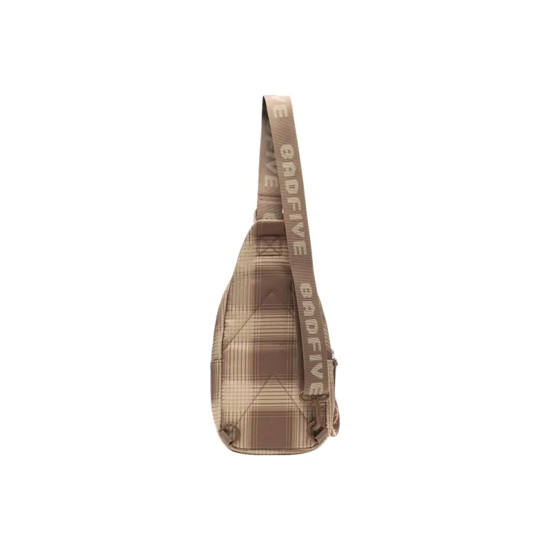 LiNing Polyester Fanny Pack Sling Bags Unisex Brown Plaid-4