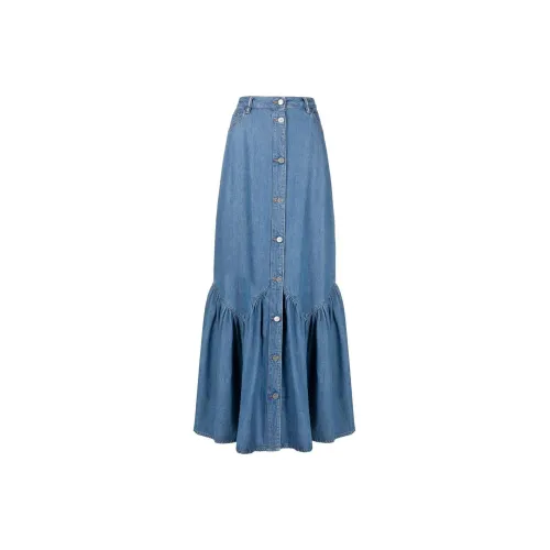 GANNI Denim Long Skirts Women's Blue