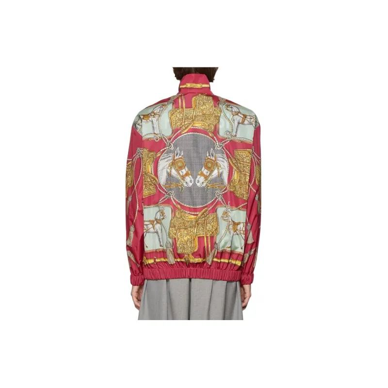 GUCCI Horses And Tassels Print Oversize Nylon Bomber Jacket-1