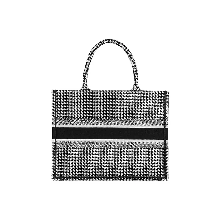 DIOR BookTote Embroidery Handbag Women's Black/White-2