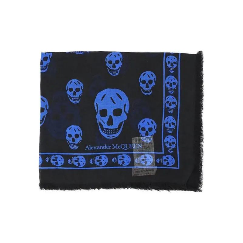 Alexander McQueen Skull print Frayed edge Scarf-0