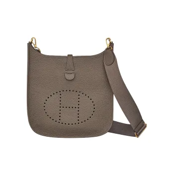 HERMES Evelyne Clemence Bullock Leather Shoulder Bag, Crossbody Bag Women's 8F Gris ÉTain Tin Gray