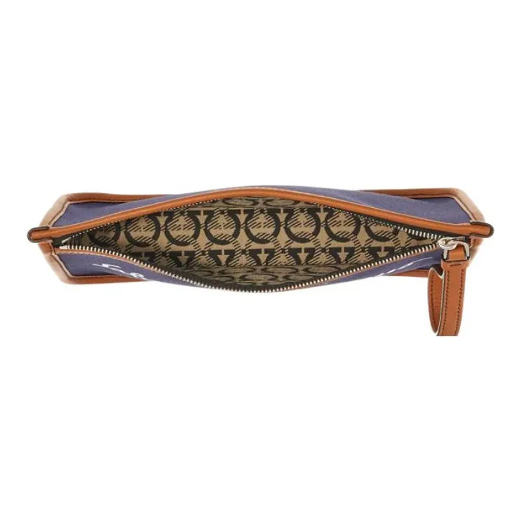 FERRAGAMO Fabric With Leather Clutch Men's Blue-2