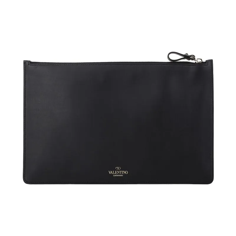 Valentino Cow Leather Storage Bag Coin Purse Clutch Women's Black-2