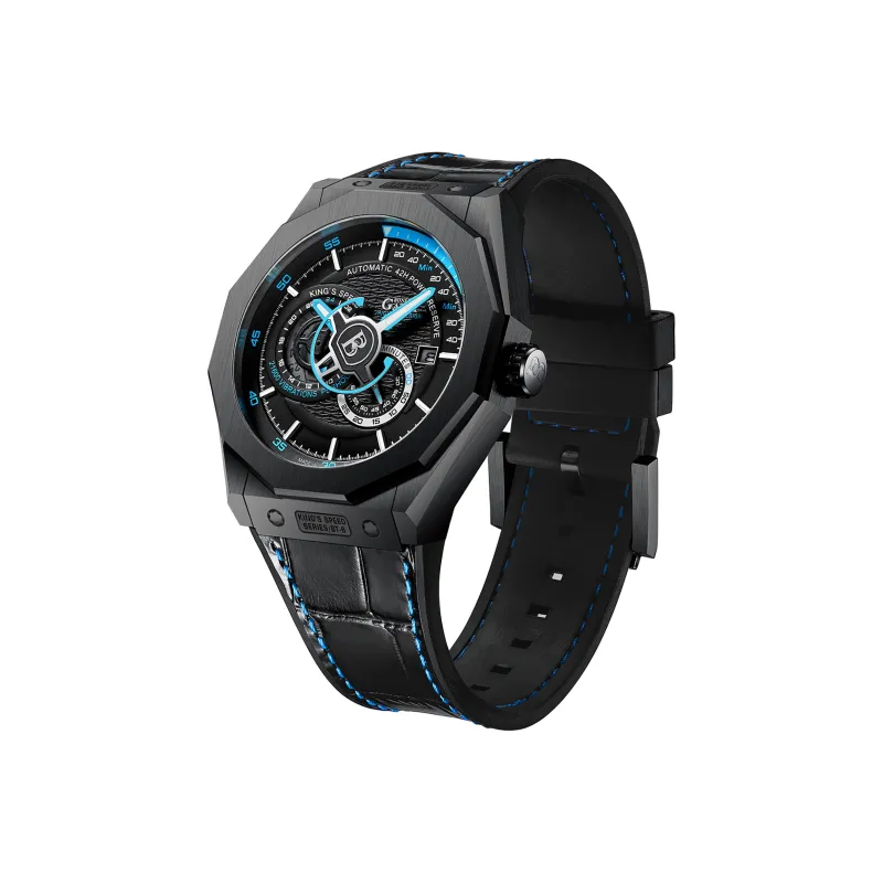 BONEST GATTI King Speed Automatic Mechanical Movement Rubber Strap Watch Men's Watches Black Dial-3