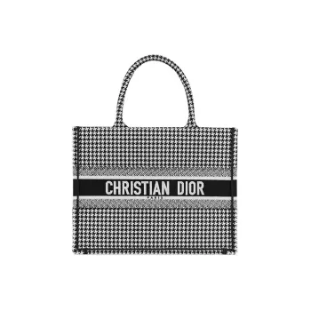 DIOR BookTote Embroidery Handbag Women's Black/White