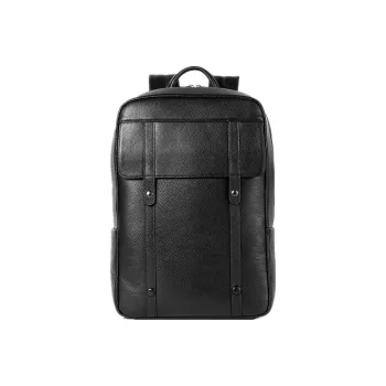 NOMK Litchi Grain Top Grain Cow Leather Backpack Regular Men's Black