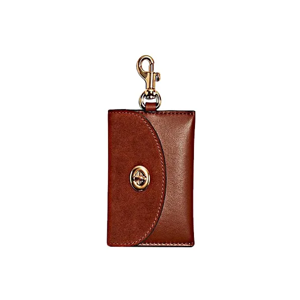 COACH Leather Suede Key Pouch Card Holder Wrist Bag Accessory Mini Women's Dark Umber-0