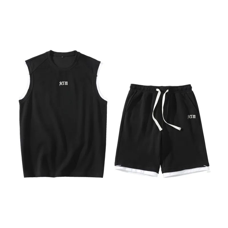 SCRM Mock Two Piece Set Summer Unisex Black-1
