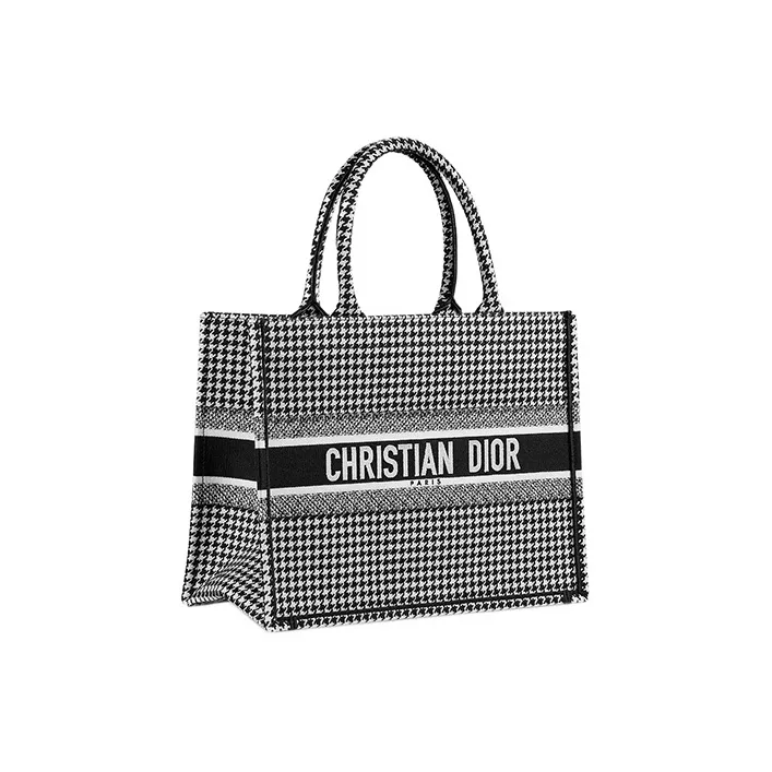 DIOR BookTote Embroidery Handbag Women's Black/White-1