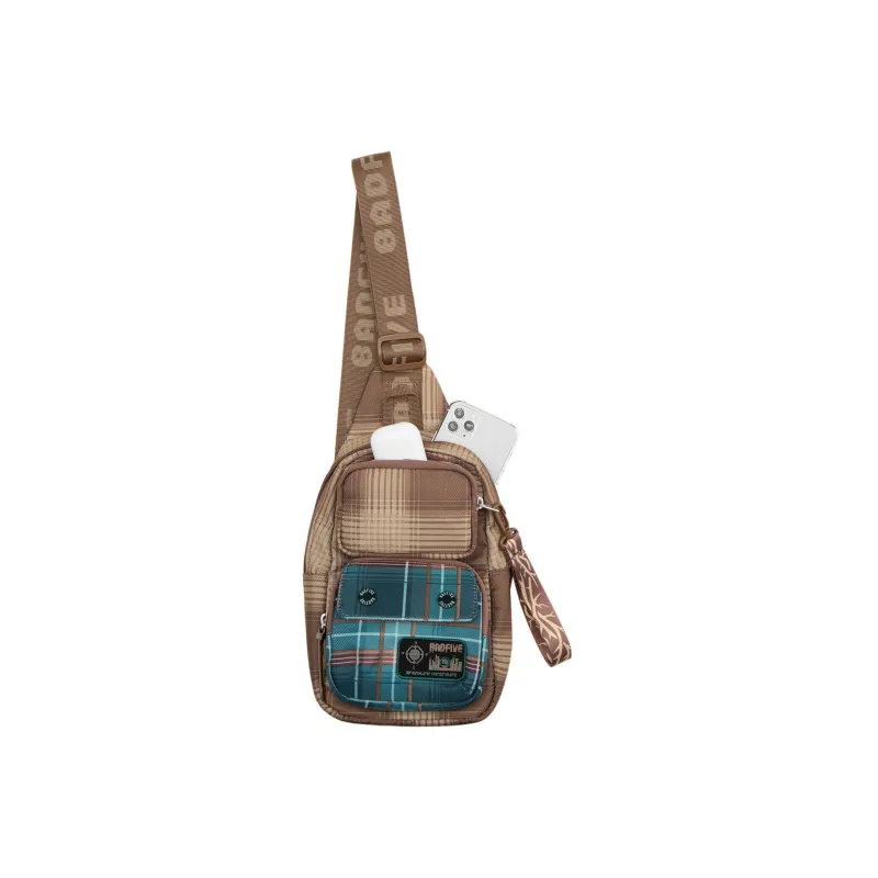 LiNing Polyester Fanny Pack Sling Bags Unisex Brown Plaid-1