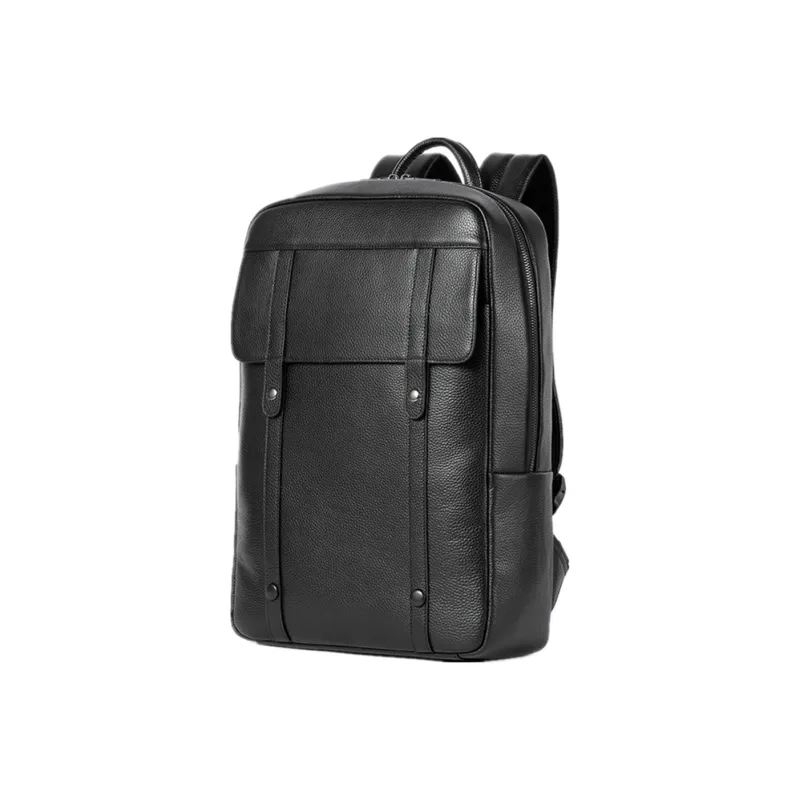NOMK Litchi Grain Top Grain Cow Leather Backpack Regular Men's Black-1