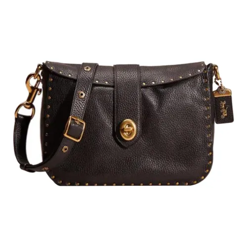 COACH Page Pebbled Leather Shoulder Bag, Crossbody Bag Tubas Women's Black