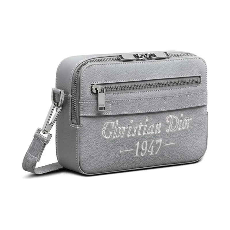DIOR Grained Calfskin Messenger Bag Shoulder Bag Camera Bag Crossbody Bag Men's Gray-1